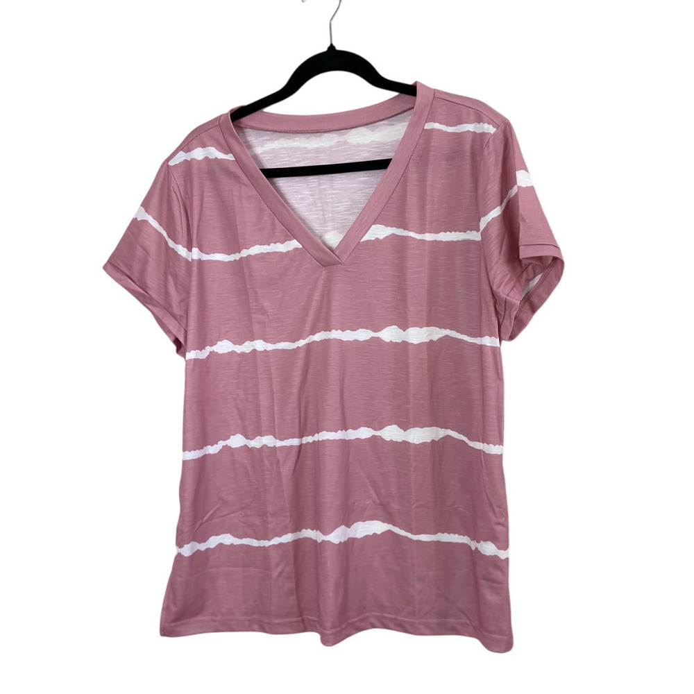 NWOT Imily Bela Women's Striped Pink V-neck Loose Fit T-Shirt 2XL
